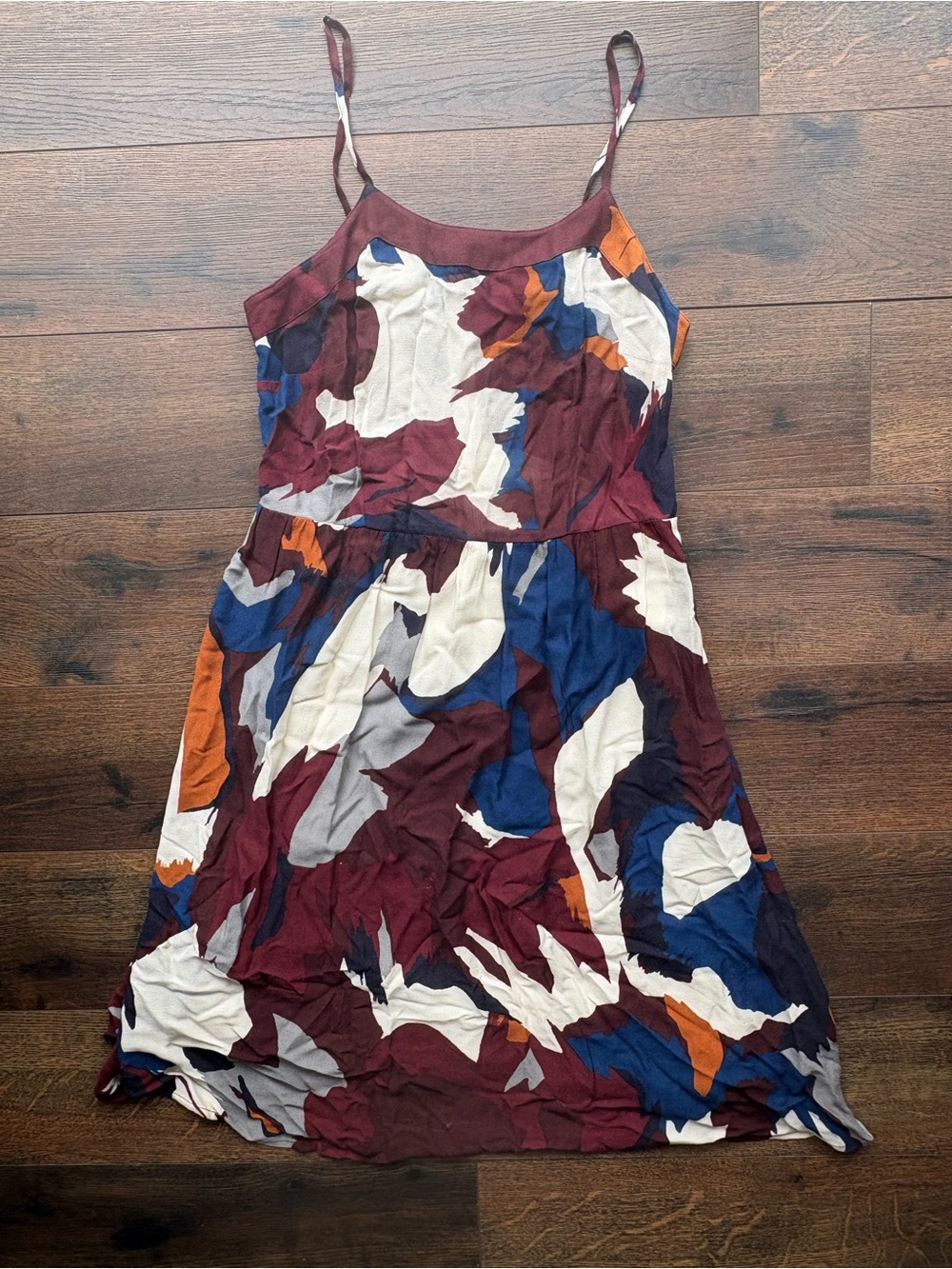 LOFT Girls' Maroon Navy Cream & Orange Abstract Print Spaghetti Strap Dress